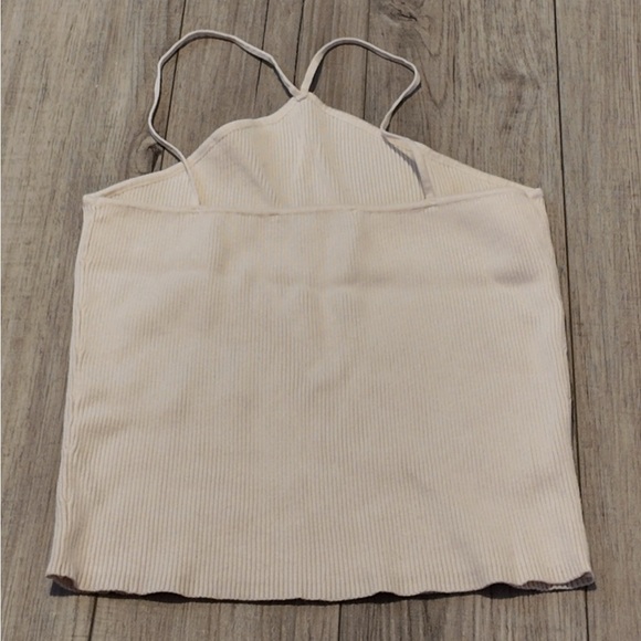 Zara Ivory Ribbed Cropped Halter Top - Spaghetti Strap - Size L - Summer Chic - Picture 6 of 7